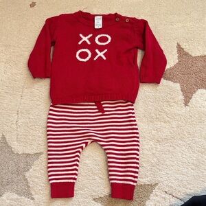 Carter's Red Knit 'XOX' Sweater and Striped Pants Set